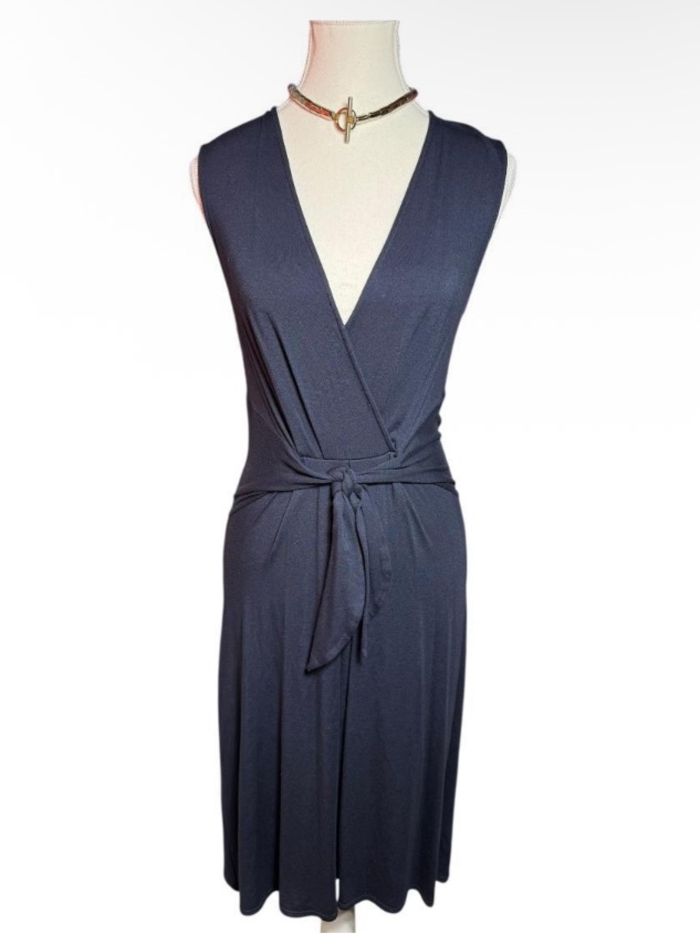 Theory Classic Navy Wrap Dress - Sleeveless V-Neck